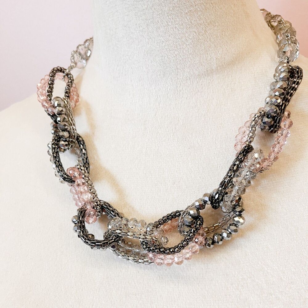 Simply Vera Wang Statement Necklace Pink & Silver Beaded Formal Wedding